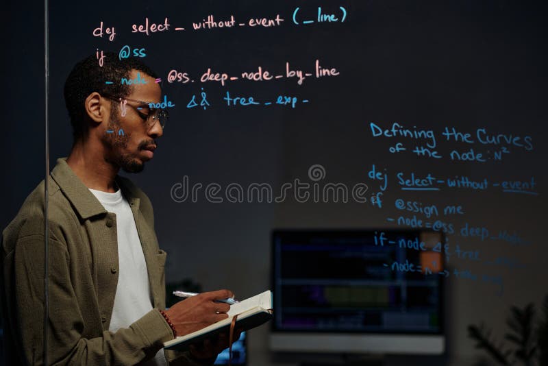 Focusing on Programming with Complex Code on Screen Stock Image - Image ...