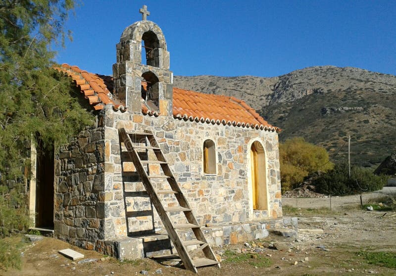 Fodele beach church stock photo. Image of church, crete 84783310