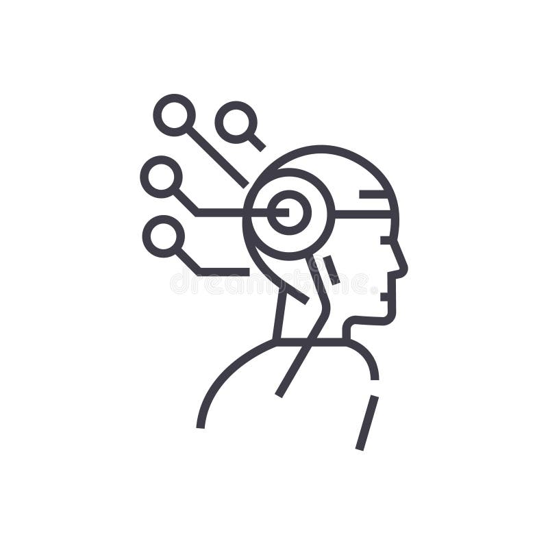 Fodrar den head tänkande begreppsvektorn för konstgjord intelligens thin symbolen, symbolet, tecknet, illustration på isolerad ba royaltyfri illustrationer Fodrar den head tänkande begreppsvektorn för konstgjord intelligens thin symbolen, symbolet, tecknet, illustration på isolerad ba royaltyfri illustrationer