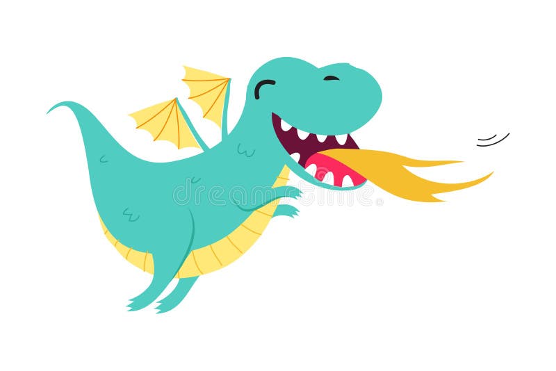 Fofo Pequeno Dragão Cuspindo Fogo Engraçado Bebê Dinossauro Conto De Fadas  Personagem Desenho Do Vetor De Desenho Animado Ilustração Stock -  Ilustração de isolado, animal: 207804832