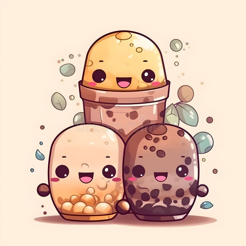 Fofo Kawaii Bubble Tea Bebe Personagens De Desenho Animado