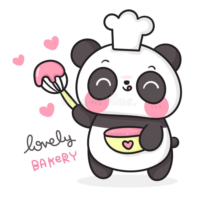 Desenho de urso panda fofo segurando coração de animal kawaii