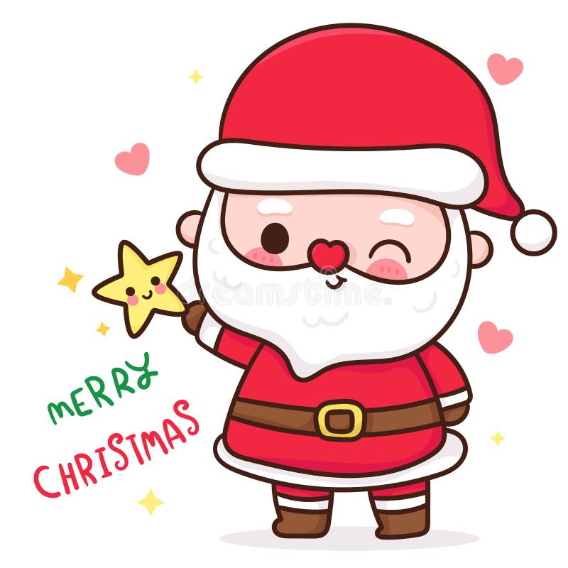 Feliz Natal, ilustração de desenho animado de Kawaii Chibi