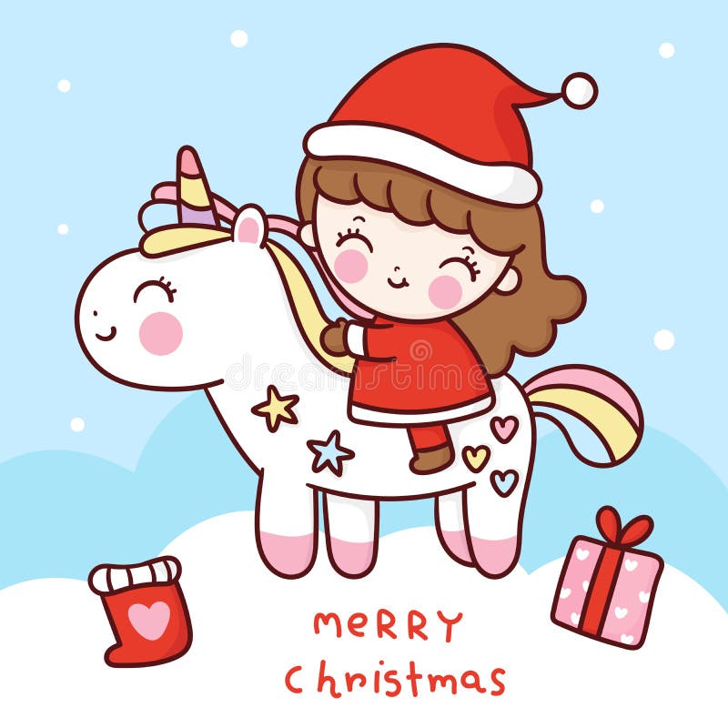 Desenho de unicórnio fofo abraçando árvore de natal kawaii