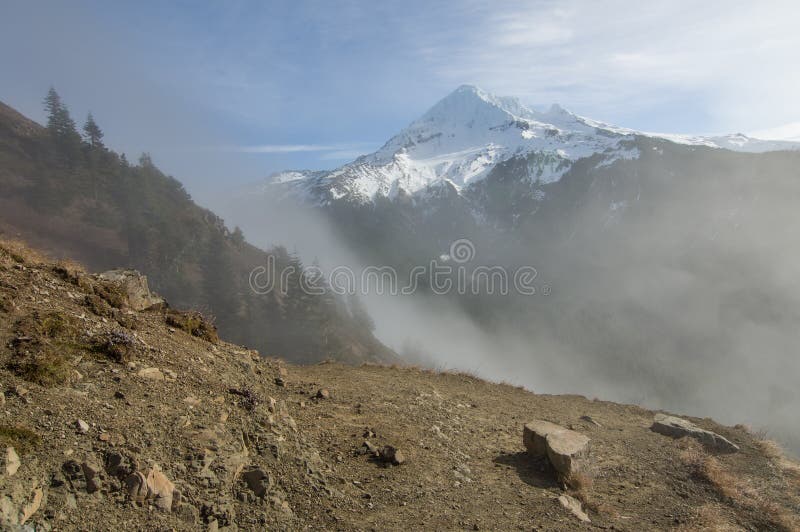 Fog Rolling Over the Pass Near Mt Hood Stock Image Image of misty
