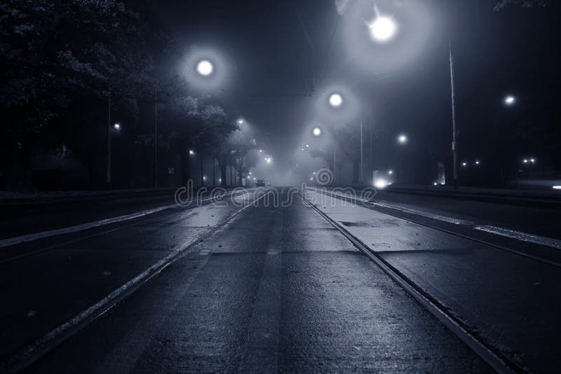 Fog on the street at night