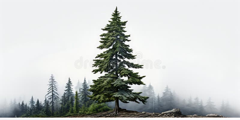 Foggy forest with coniferous trees on a white background vector illustration