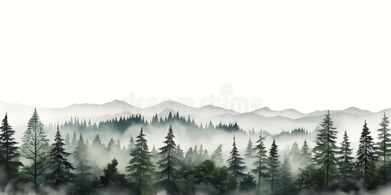 Foggy forest with coniferous trees on a white background royalty free illustration