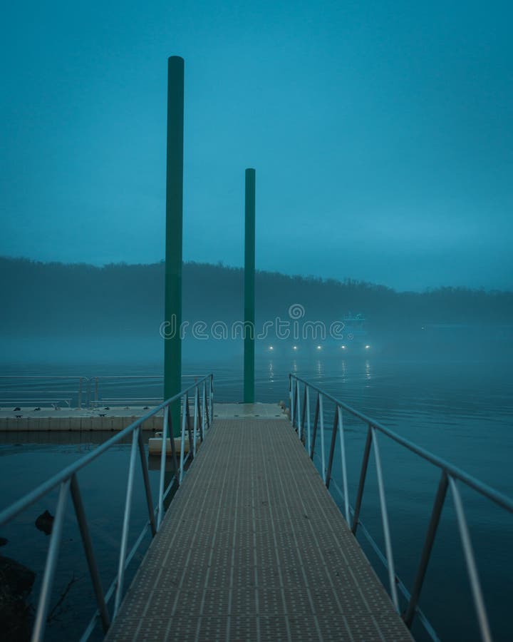 Foggy Scene on the Monongahela River, Charleroi, Pennsylvania Stock