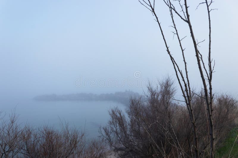 Foggy seascape, mystical look and atmosphere royalty free stock photo