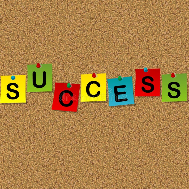 Fogli di carta colorati con successo di parola appuntato ad un messa del sughero royalty illustrazione gratis Fogli di carta colorati con successo di parola appuntato ad un messa del sughero royalty illustrazione gratis