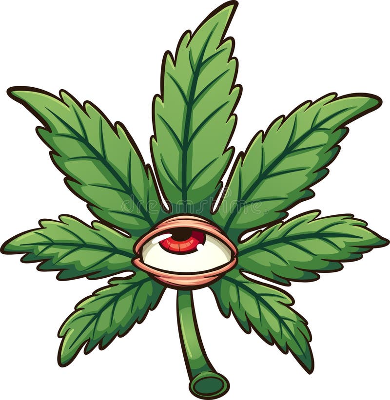 Foglia della marijuana del fumetto con l'occhio rosso
