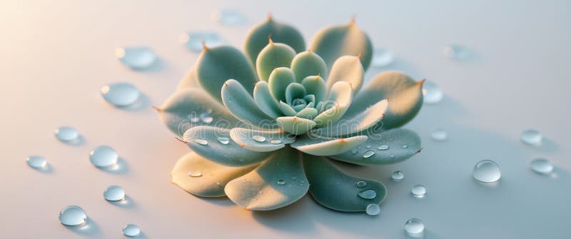 Foglia di macrosucculento con goccioline d'acqua sotto luce morbida fotografia stock