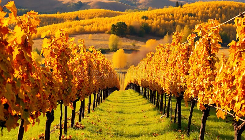 Foglie d'oro d'autunno abbinate a colori e paesaggi vigneti Generative AI royalty illustrazione gratis