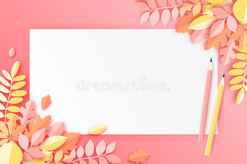Foglie di autunno, foglio bianco di carta e matita, pastello colorato royalty illustrazione gratis Foglie di autunno, foglio bianco di carta e matita, pastello colorato royalty illustrazione gratis