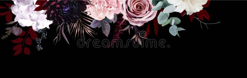 Foglie e fiori decorati con un elegante banner scuro illustrazione vettoriale
