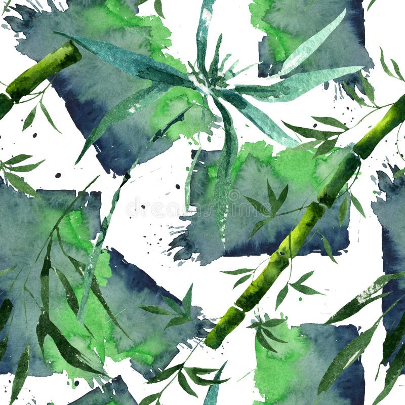 Foglie e steli di bambù. Set di illustrazioni di sfondo colore. Schema di fondo senza pari illustrazione di stock
