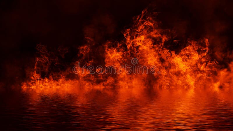 Água e fogo isolados em fundo preto.