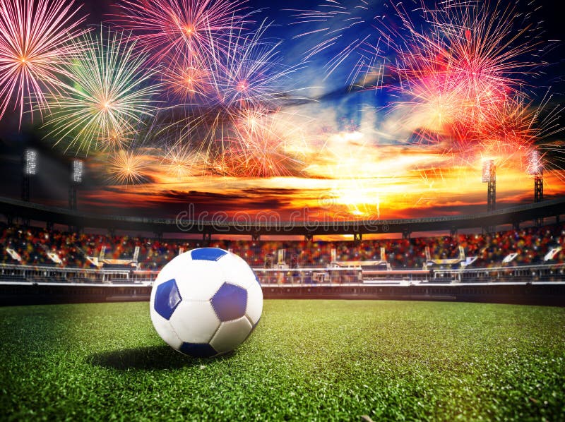 Fogos-de-artifício Sobre O Estádio De Futebol Como O Jogo Final Da