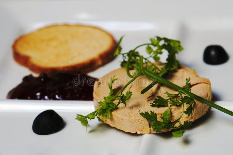 Foie gras in a restaurant stock photo. Image of appetizer 86948052