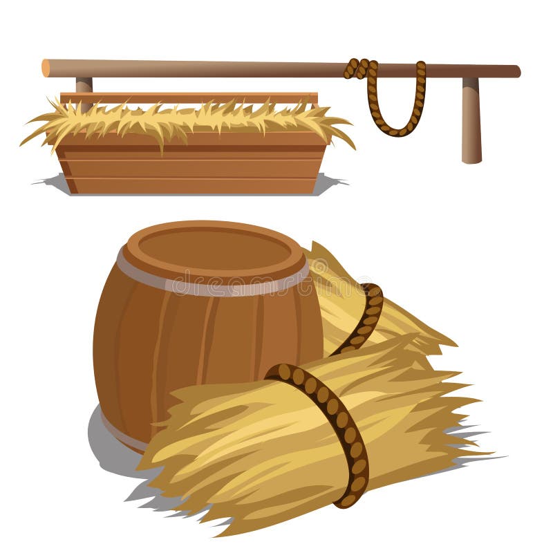 Hay to feed livestock and barrel, vector composition. Hay to feed livestock and barrel, vector composition