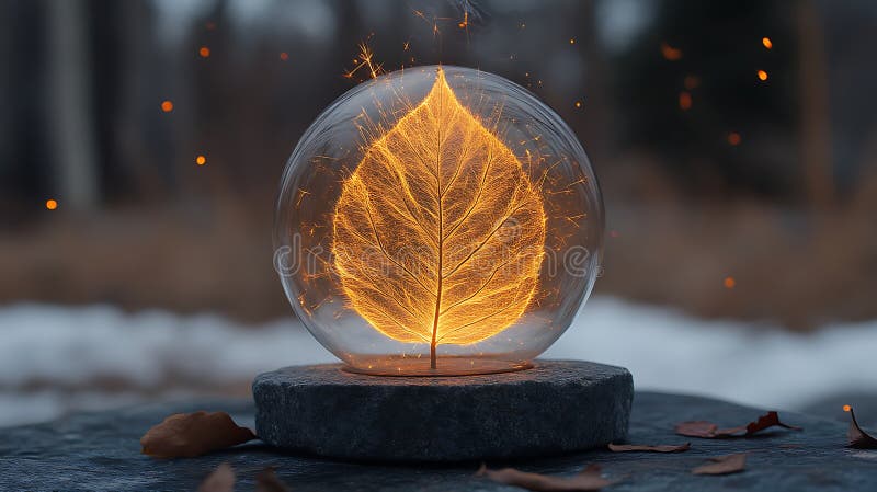 Foiță Iluminată În Interiorul Globului De Sticlă Pe Bază De Piatră stock illustration