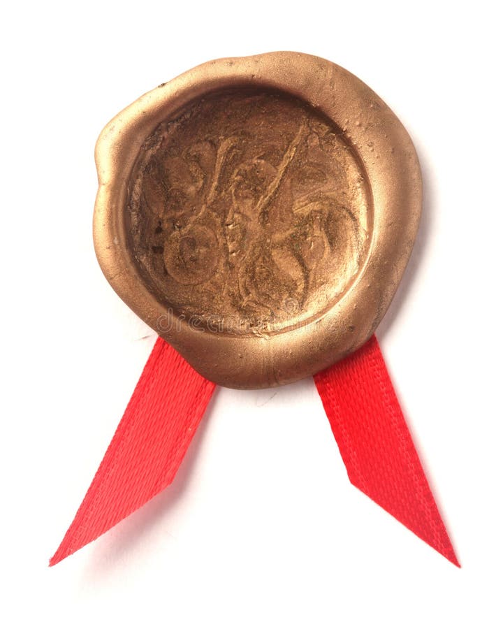 Gold wax seal with ribbon. Gold wax seal with ribbon