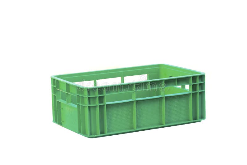 Foldable Green Plastic Storage Box on a White Background Stock Image