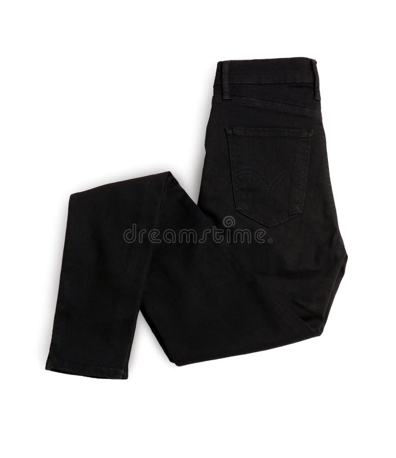 Folded Black Jeans Isolated on White, Top View Stock Image - Image of ...