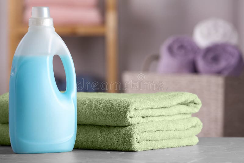 Folded Clean Towels and Detergent in Bathroom Stock Image Image of
