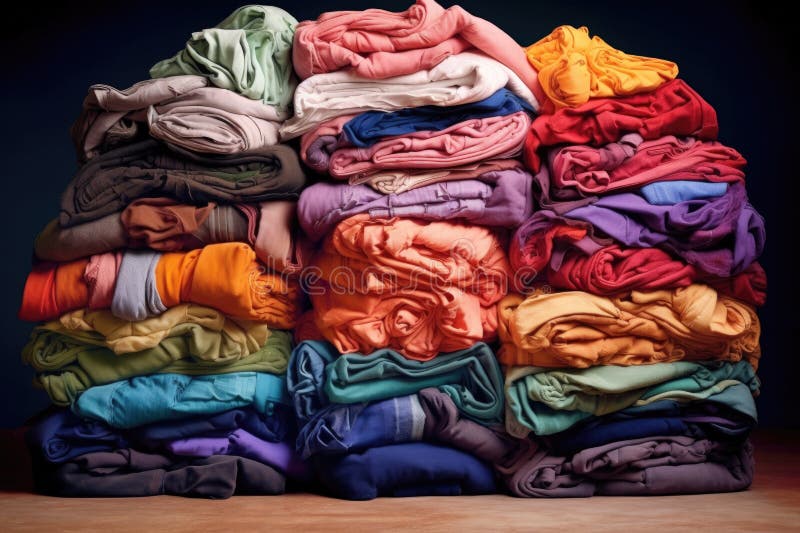 Folded clothes neatly stacked by color stock illustration