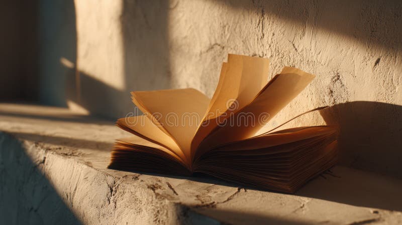 A folded condolence letter rests on a textured surface, illuminated by warm morning light, casting gentle shadows that evoke a sense of peace and reflection. Condolence letter background stock images, royalty-free photos and pictures