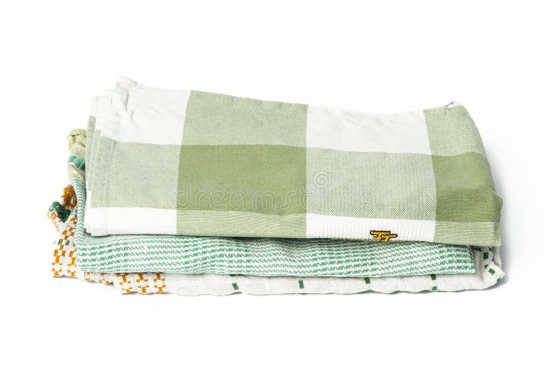 Folded Green Linen Towel on White Background, Top View Stock Image