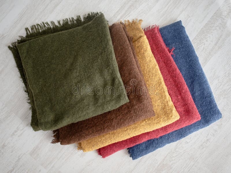 Folded Handkerchiefs of Beautiful Different Colors. Stock Photo Image