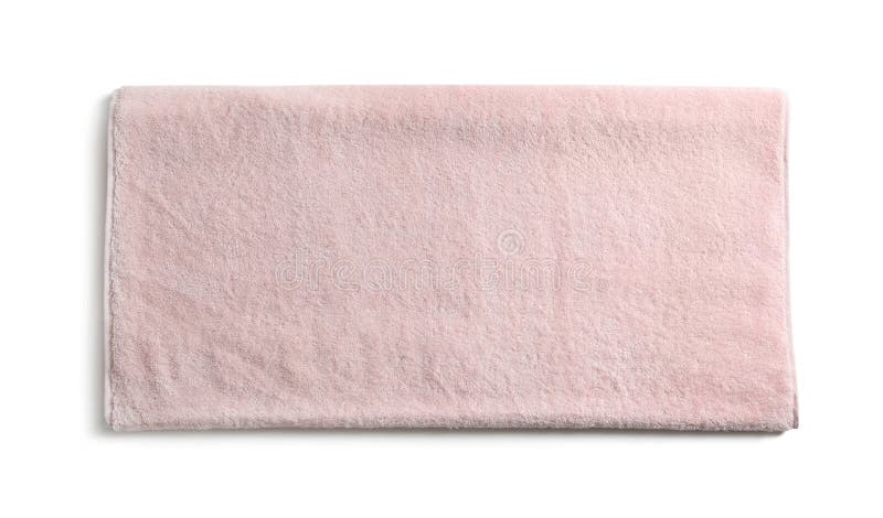 Folded soft terry towel on white, top view stock photo