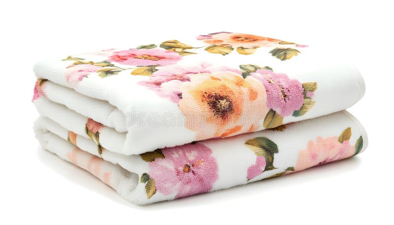 Folded soft terry towels with beautiful flowers on white background royalty free stock photos