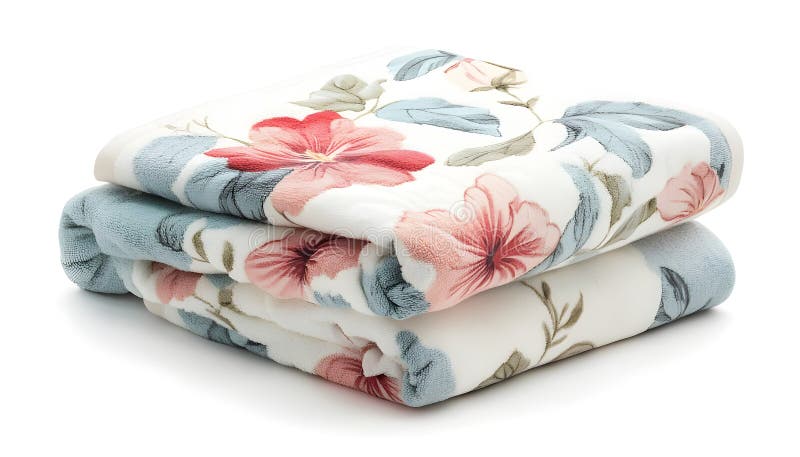 Folded soft terry towels with beautiful flowers on white background stock images