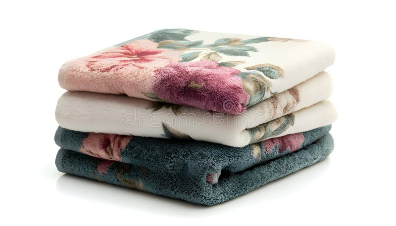 Folded soft terry towels with beautiful flowers on white background royalty free stock image