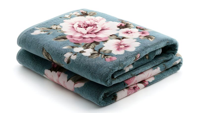 Folded soft terry towels with beautiful flowers on white background stock images