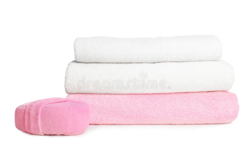Folded soft terry towels and sponge royalty free stock photography