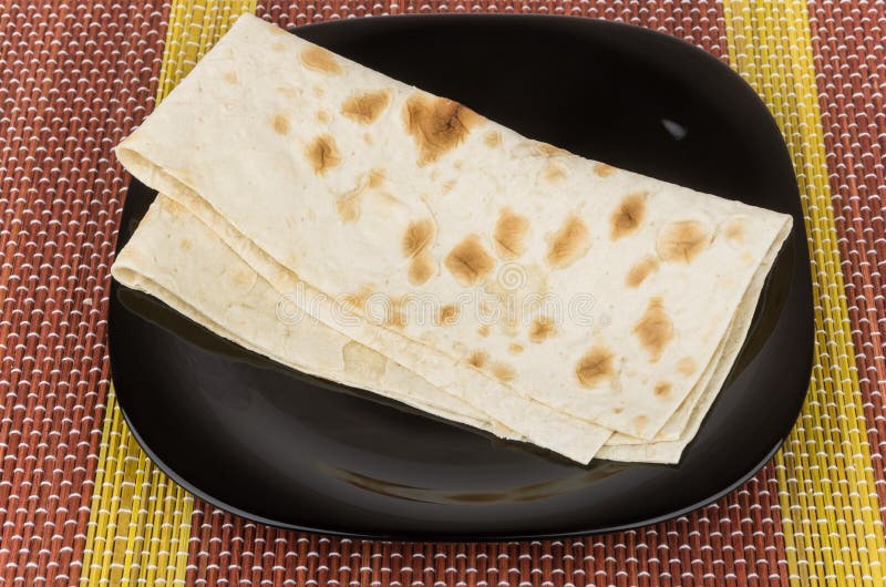 Folded Thin Armenian Lavash Glass Plate Bamboo Mat Stock Photos Free