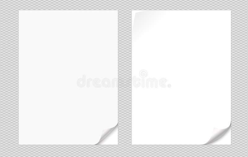 Folded white paper corners, set of notebook sheets are on squared background royalty free illustration