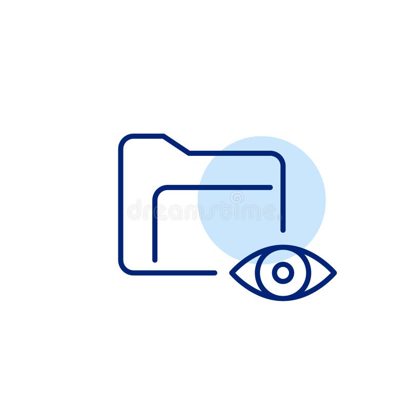Folder and eye. File examination, document statistics. Pixel perfect, editable stroke icon vector illustration