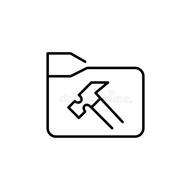 Folder with hammer. File maintenance and system configuration. Pixel perfect, editable stroke icon royalty free illustration