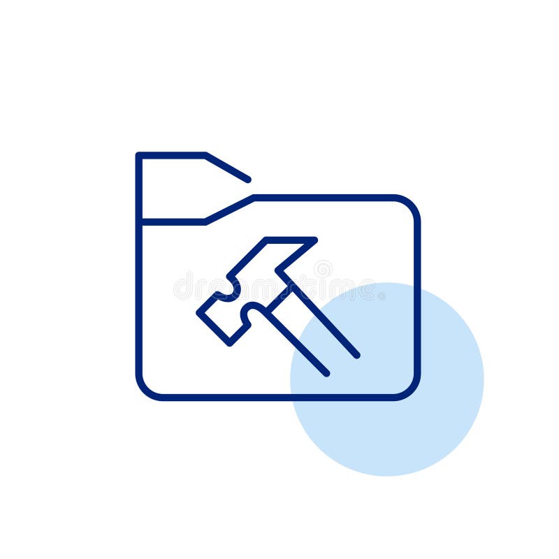 Folder with hammer. File maintenance and system configuration. Pixel perfect vector icon stock illustration