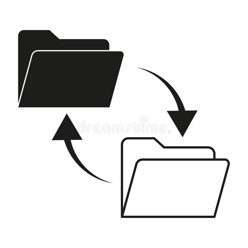 Folder transfer icon. Data exchange symbol. File sharing vector. Black document shape. vector illustration