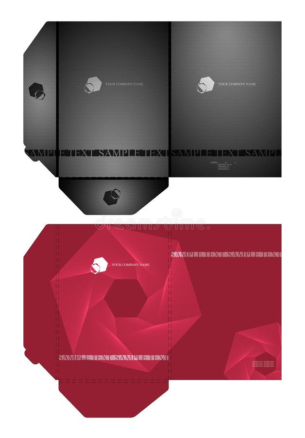 Folders for companies with a red and black design.