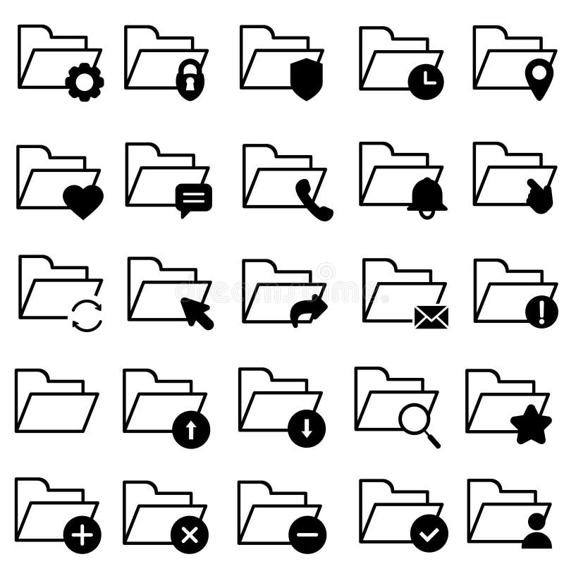 Folders vector icons set. File catalog illustration sign collection. document search symbol. local network illustrations. vector illustration