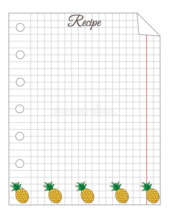 Folha em uma gaiola Uma folha do bloco de notas Papel de nota Papel para receitas Papel da receita com abacaxi ilustração stock Folha em uma gaiola Uma folha do bloco de notas Papel de nota Papel para receitas Papel da receita com abacaxi ilustração stock