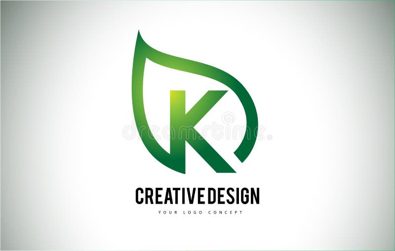 Design de Logotipo com a Letra K e Folha, com Contorno Verde ilustração stock